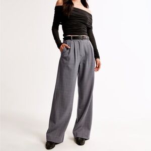 Abercrombie & Fitch Gray Plaid High Waisted Sloane Tailored Wide Leg Pant